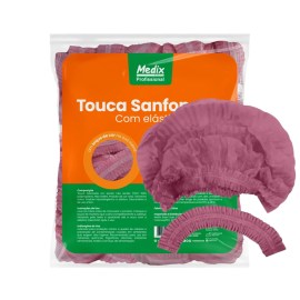 Touca Descartável Rosa Com Elástico - 100 Unid - Medix